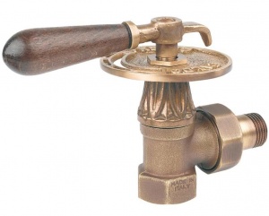 Вентиль Carlo Poletti с дерев. ручкой углов. (Размер подсоедин. : 1/2"; Материал и тип :бронза retro