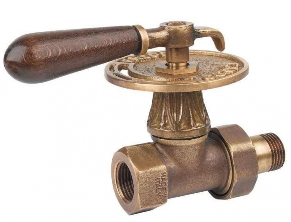 Вентиль Carlo Poletti с дерев. ручкой прямой (Размер подсоедин. : 1/2"; Материал и тип :бронза retro фото 1